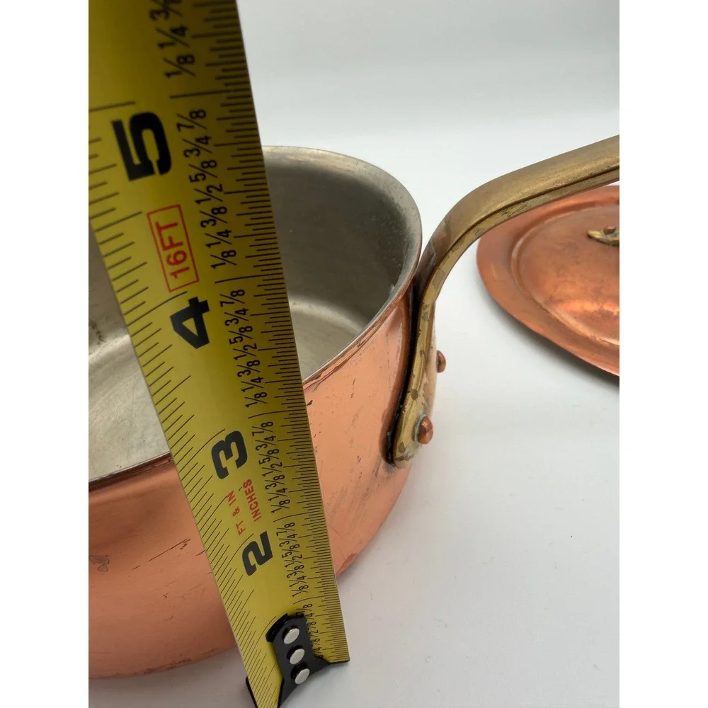 Vintage Copral Copper Saucepan with Lid Made in Portugal Brass Handle 7 inch